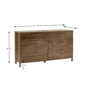 Julian Bowen Heritage 6 Drawer Wide Chest – Reclaimed Wood Rustic Industrial Storage Chest with 6 Spacious Drawers