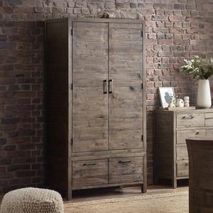 Julian Bowen Heritage Reclaimed Wood 2 Door 1 Drawer Wardrobe with Industrial Metal Handles
