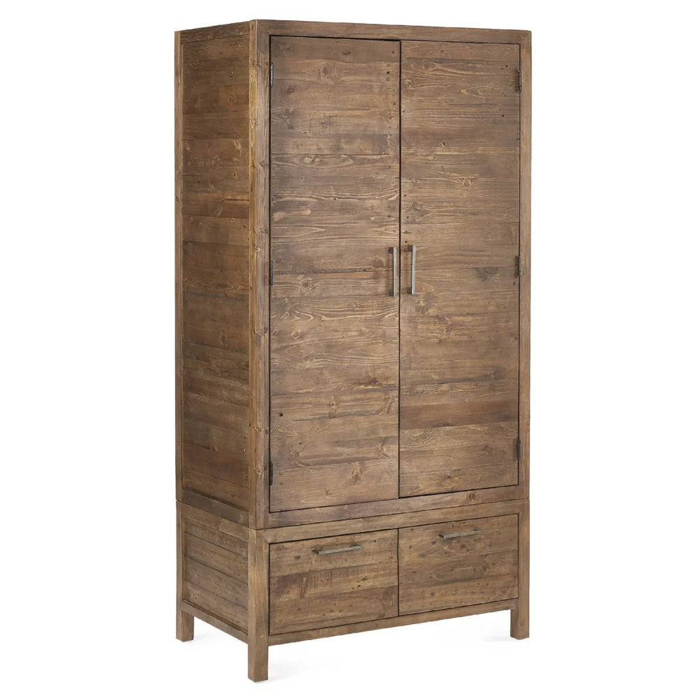 Julian Bowen Heritage Reclaimed Wood 2 Door 1 Drawer Wardrobe with Industrial Metal Handles