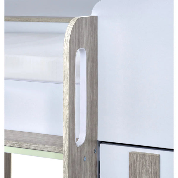 Horizon Wooden Bunk Bed with Wardrobe, Shelving & Glow-in-the-Dark Steps – Pale Wood & White