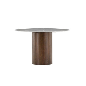 Härön Round Dining Table – Ribbed Dark Brown Base with Stone Top