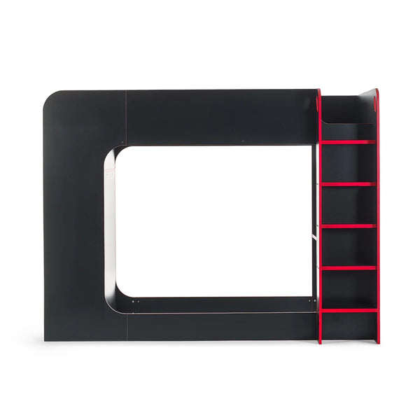 Julian Bowen Impact Gaming Bunk Bed with Desk, Storage Shelves & Hanging Rail – Black & Red