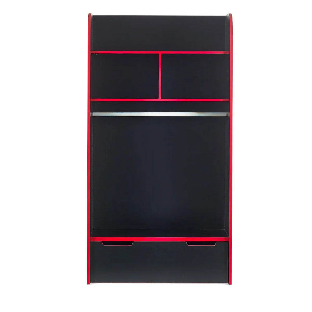 Julian Bowen Impact Gaming Bunk Bed with Desk, Storage Shelves & Hanging Rail – Black & Red