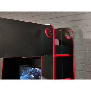 Julian Bowen Impact Gaming Bunk Bed with Desk, Storage Shelves & Hanging Rail – Black & Red