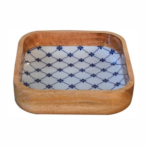 Set of two blue and white decorative mango wood bowls