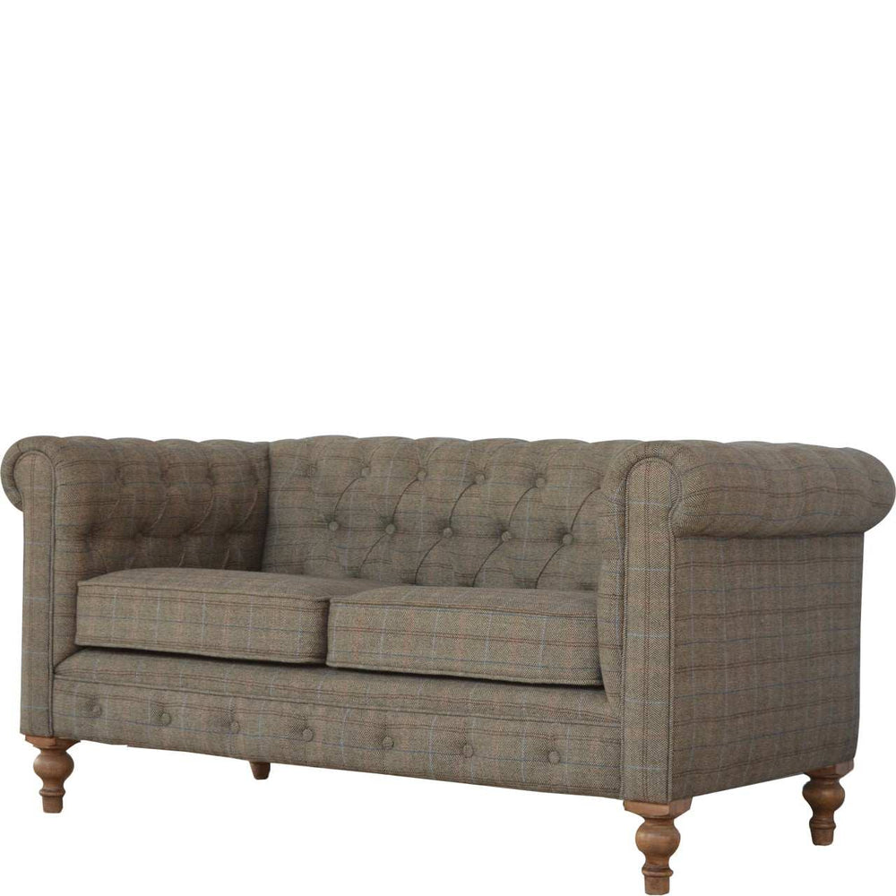 Multi tweed Chesterfield 2 seat sofa with solid mango wood frame and deep button tufts