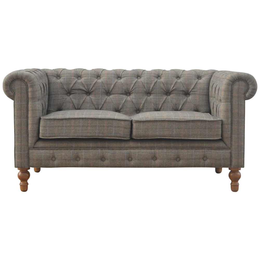 Multi tweed Chesterfield 2 seat sofa with solid mango wood frame and deep button tufts