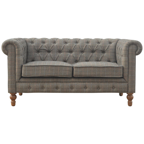 Multi tweed Chesterfield 2 seat sofa with solid mango wood frame and deep button tufts