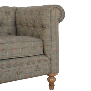 Multi Tweed Chesterfield sofa with natural finish turned legs