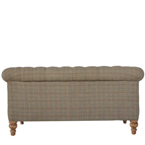 Multi tweed 2 seat Chesterfield sofa with solid mango wood frame