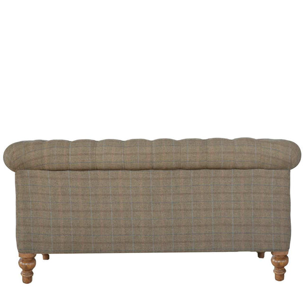 Multi tweed 2 seat Chesterfield sofa with solid mango wood frame