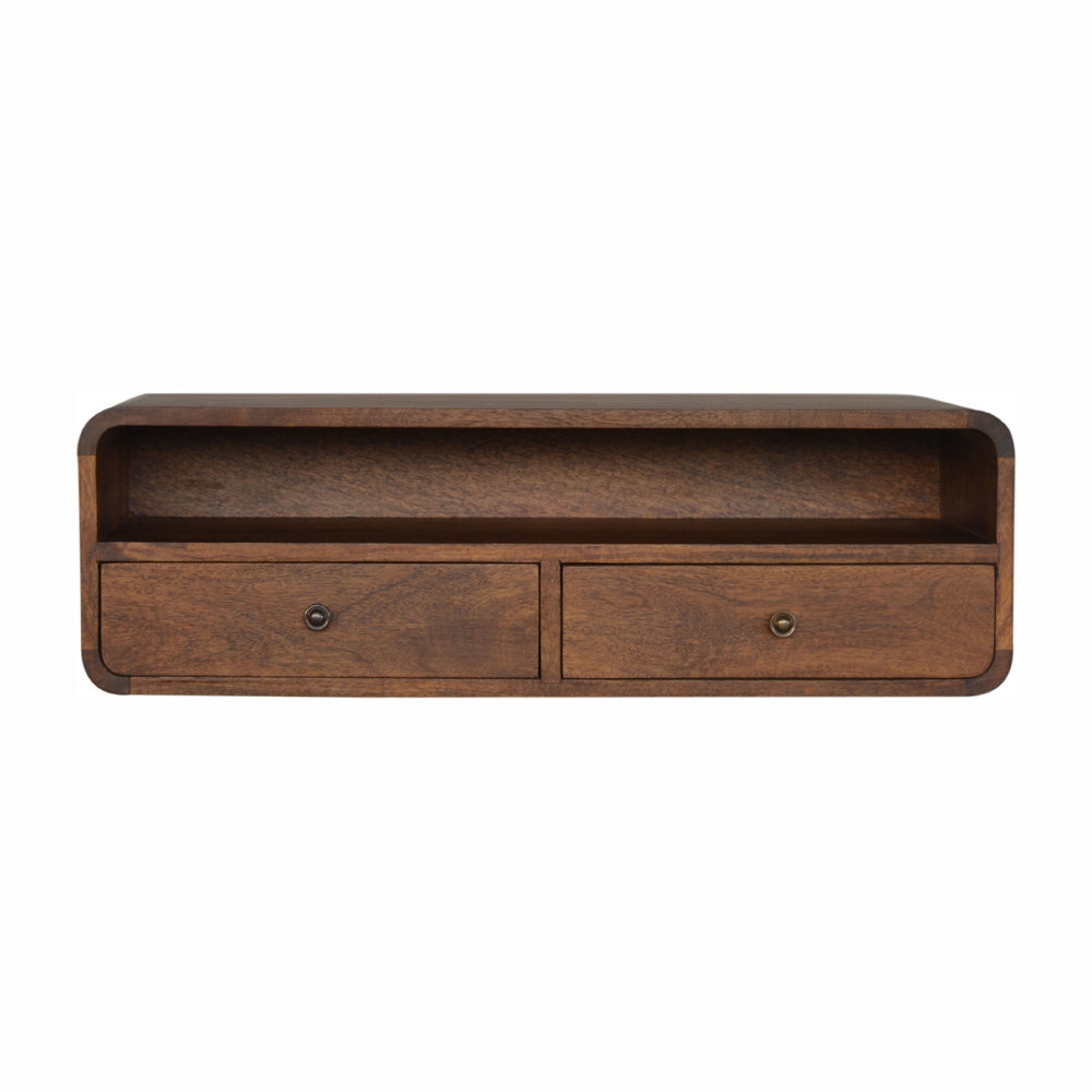 Chestnut open console table for space-saving home storage
