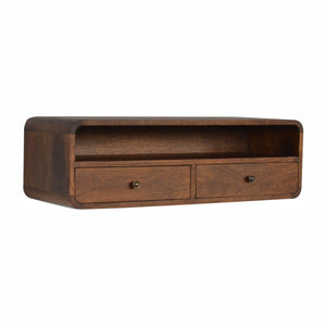 Floating console table with drawers and open shelf