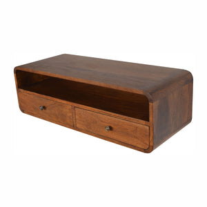 Wall-mounted mango wood console table with chestnut finish