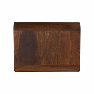 Floating chestnut console table with open storage shelf