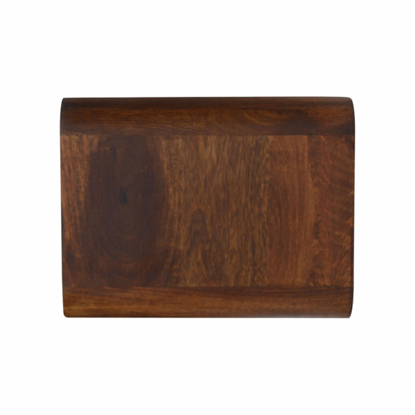 Floating chestnut console table with open storage shelf