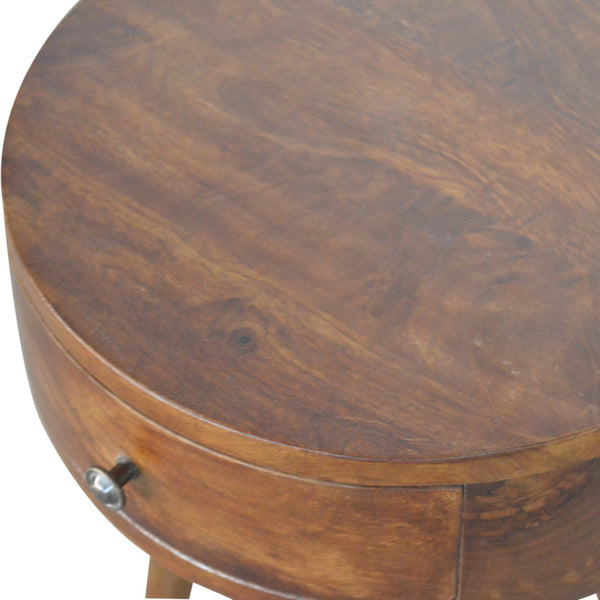 Chestnut finish bedside table with polished drawer knob