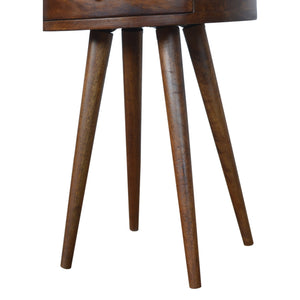 Circular chestnut bedside table for modern bedroom