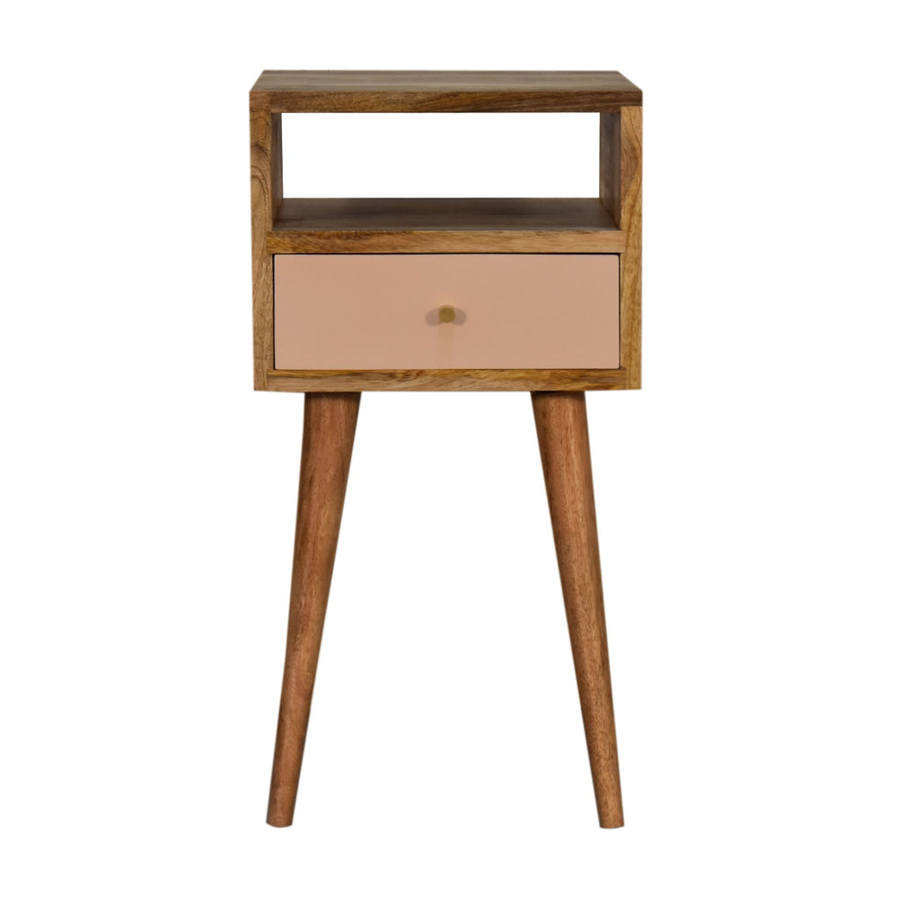 Mini Blush bedside table with drawer and shelf