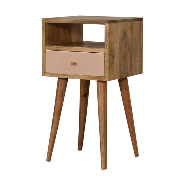 Hand painted blush bedside cabinet with storage shelf