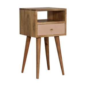 Mini mango wood bedside table with decorative tabletop