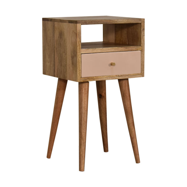 Mini mango wood bedside table with decorative tabletop