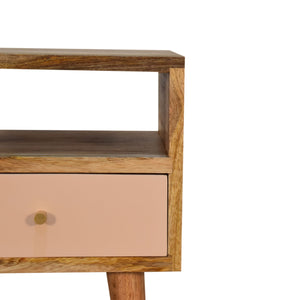 Small blush pink bedside table for bedroom storage
