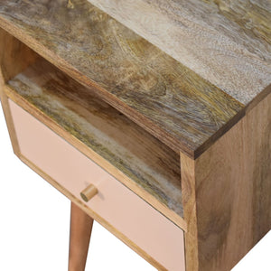Oak finish mango wood bedside table with Scandinavian legs