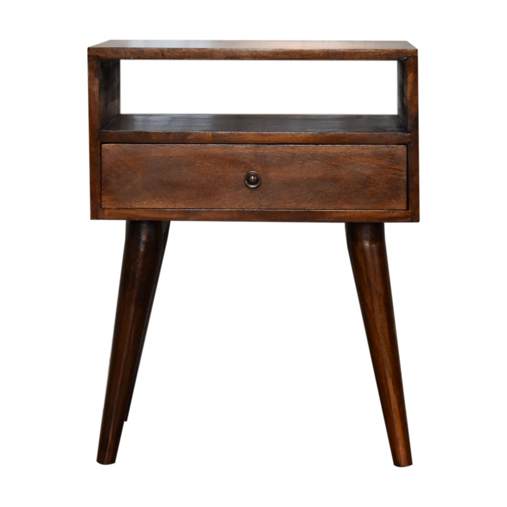 Chestnut mango wood bedside table front view