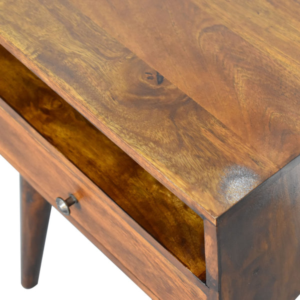 Chestnut bedside table with Scandinavian-style wooden legs