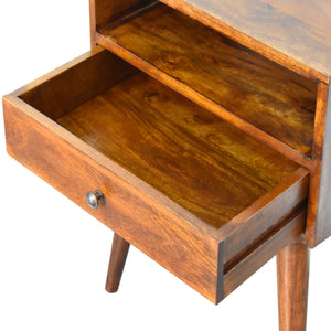 Chestnut mango wood bedside table with brass drawer knob
