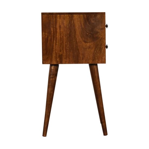 Chestnut mango wood bedside table with two drawers
