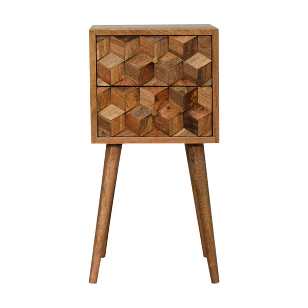 Oak-ish finish Mini Cube 2 drawer bedside table