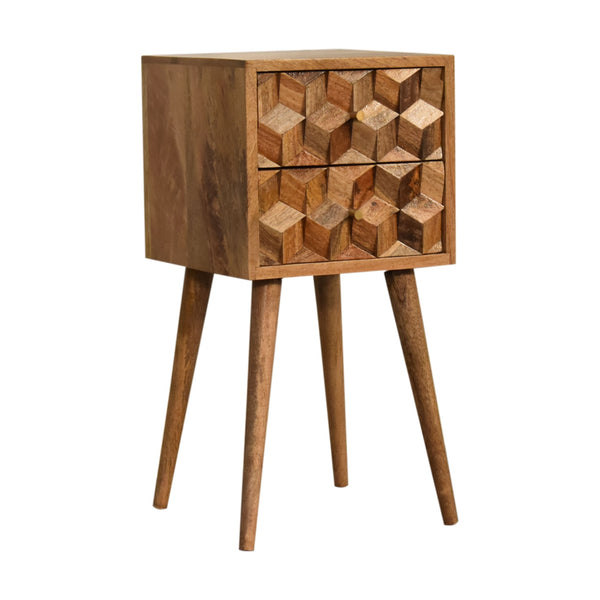 Carved drawer detail on Mini Cube bedside table