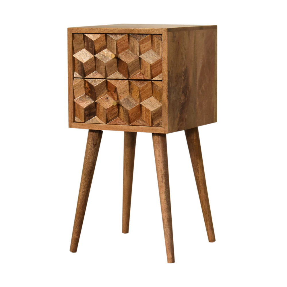 Mini Cube bedside table showing solid mango wood construction