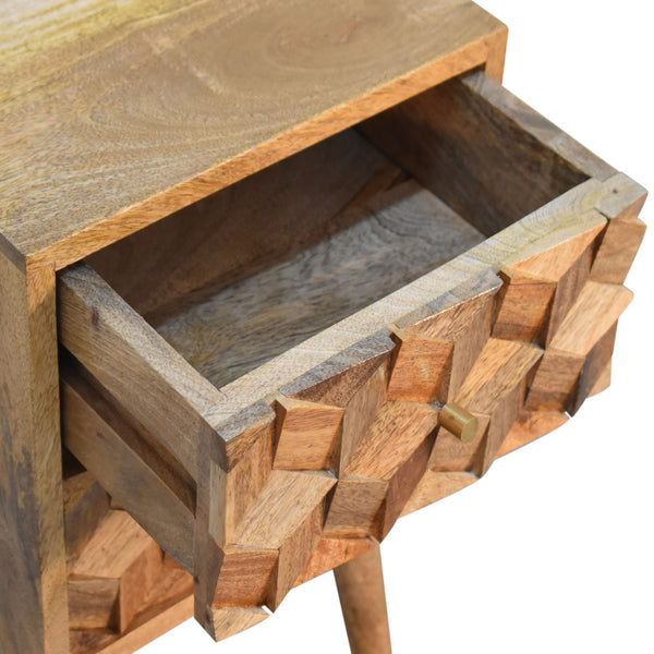 Mini Cube bedside table with two carved drawers