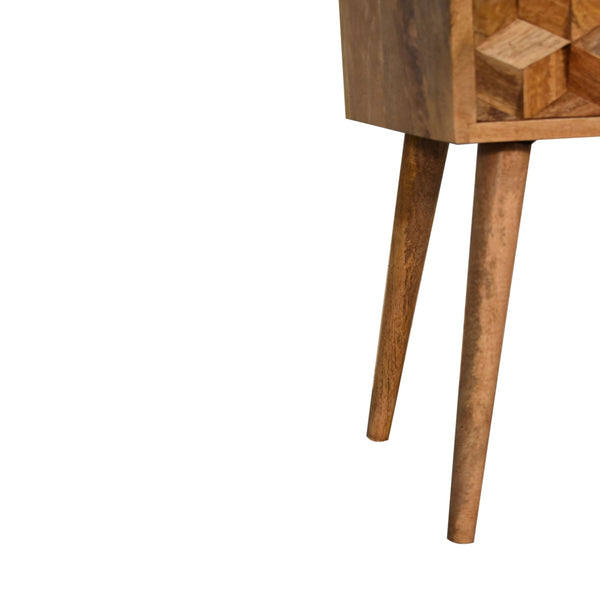 Mini Cube carved 2 drawer wooden bedside table
