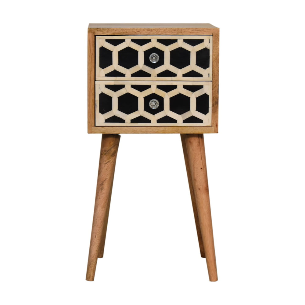 Mini Bone Inlay Bedside Table close-up of bone inlay drawers