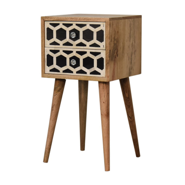 Mini Bone Inlay 2 Drawer Bedside Table side view