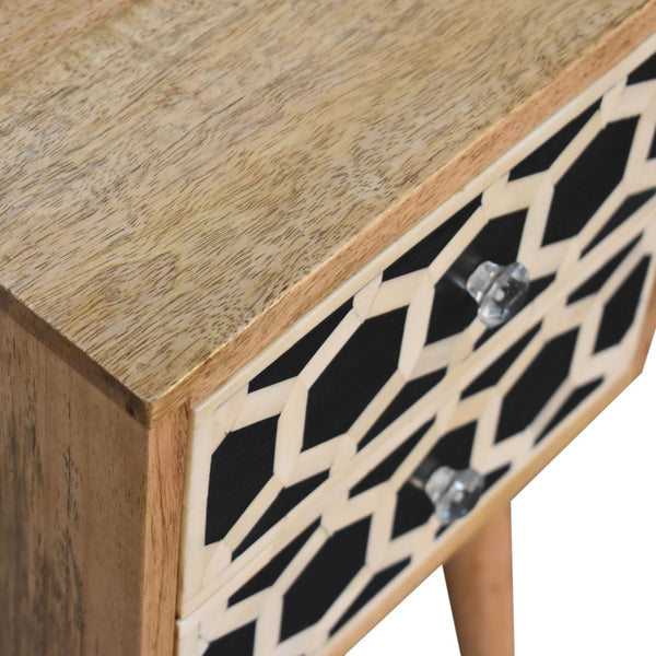 Mini Bone Inlay Bedside Table oak finish