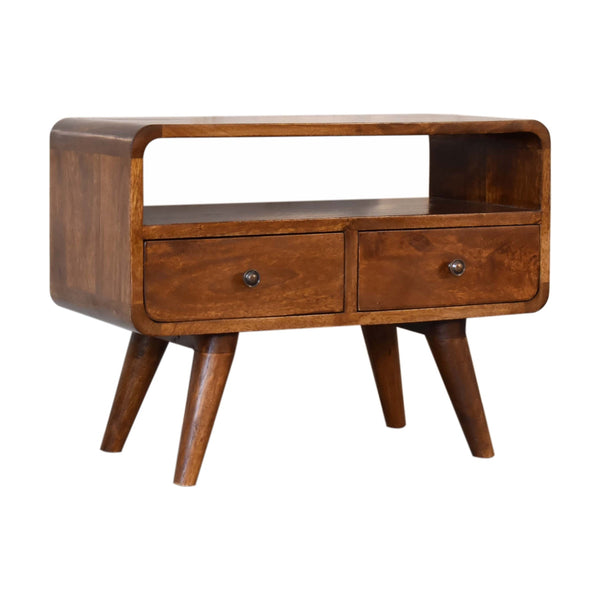 Mini curved TV media unit with two drawers