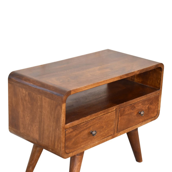 Mini wooden media unit with open shelf and Nordic legs
