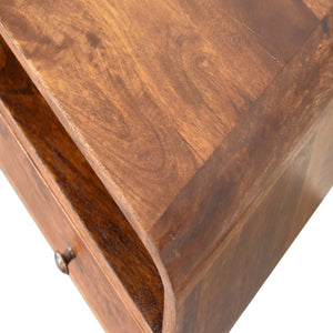 Mini Chestnut Curved Media Unit in solid mango wood