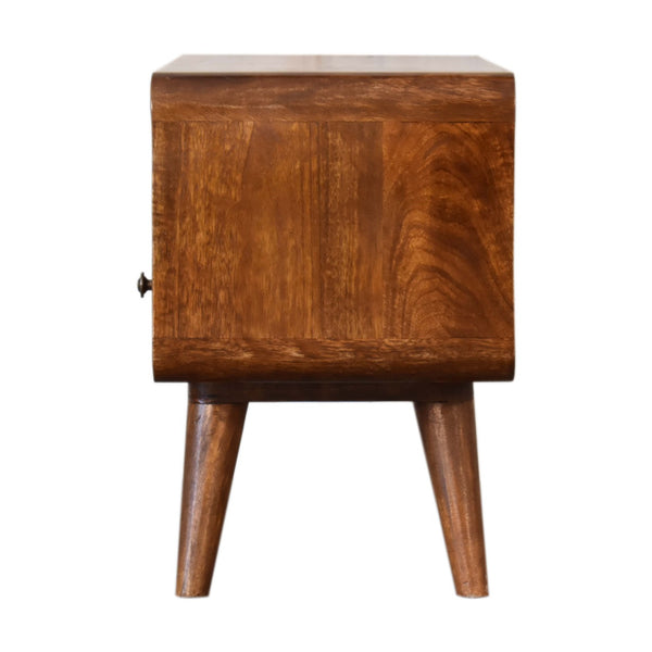 Mini wooden media unit with open shelf and Nordic legs