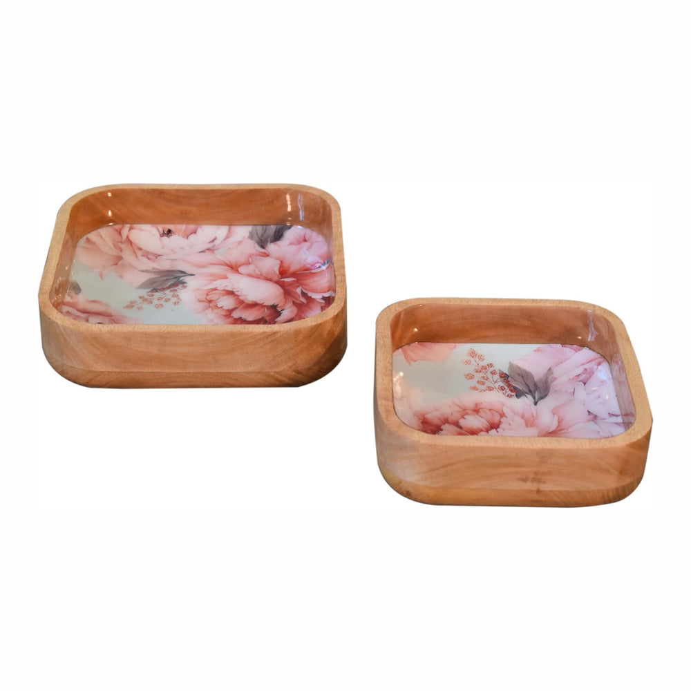Add elegance to your table with this pink floral square bowl set of 2, perfect for serving snacks, desserts,