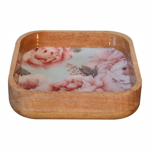 Square ceramic bowls with pink floral pattern