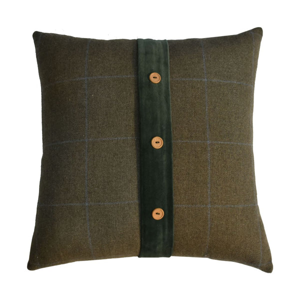 Quinn Cushion Set of 2 - Green Olive Tartan & Green Velvet