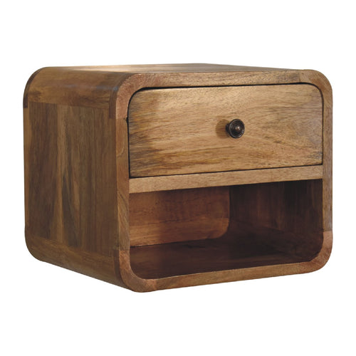 Mini Oak-Ish floating bedside table in solid mango wood
Oak-ish wall-mounted bedside table with drawer and open shelf