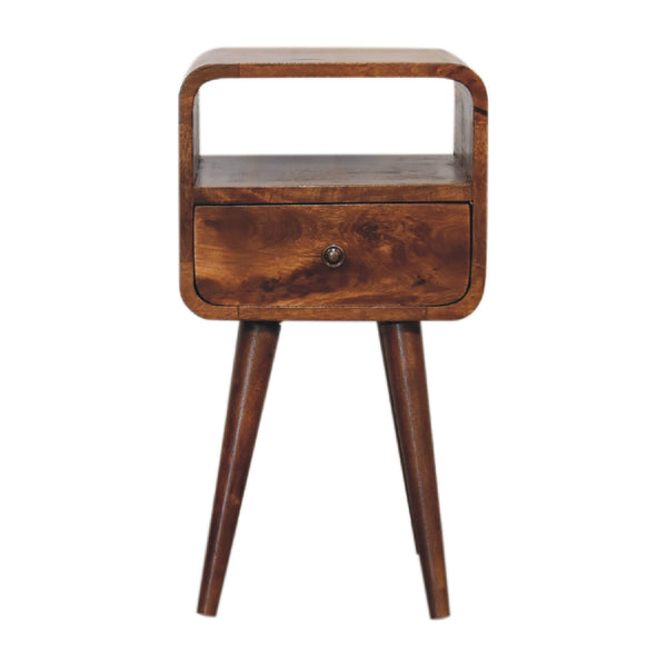 Mini Chestnut Curve Open Bedside - solid mango wood bedside table in chestnut finish