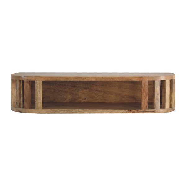 Ariella floating console table in solid mango wood with oak finish
Ariella wall mounted console table with open shelf